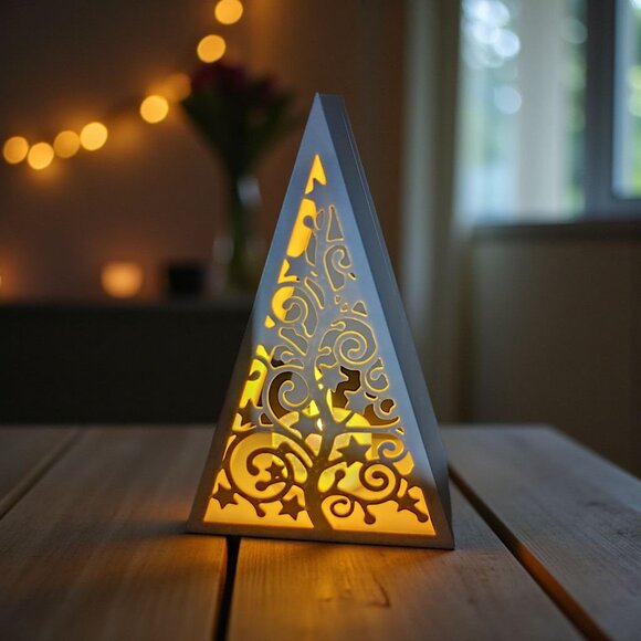 Pyramid Christmas Tree Lantern Tealight Holder w/Tealight LED Candle White - Picture 2 of 13